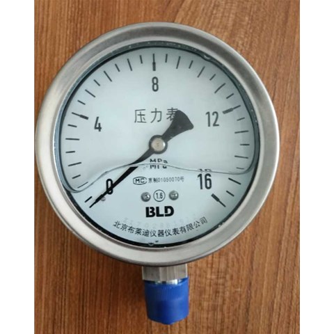 京BLD布莱迪全钢压力表	YTH-100.AO	0-1.6MPA NPT1/4 精度1.6 表壳304SUS 接液316SUS