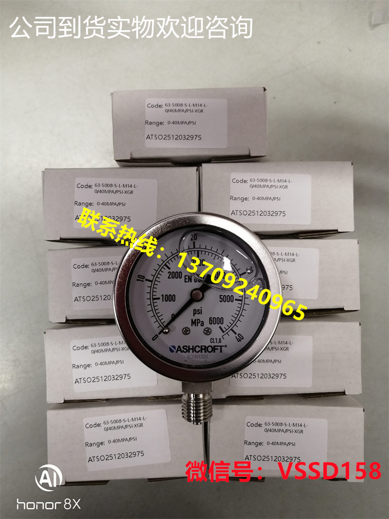 美国雅斯科ASHCROFT品牌油压表63-5008-S-L-M14-L-040 MPAPSI-XGR (1)
