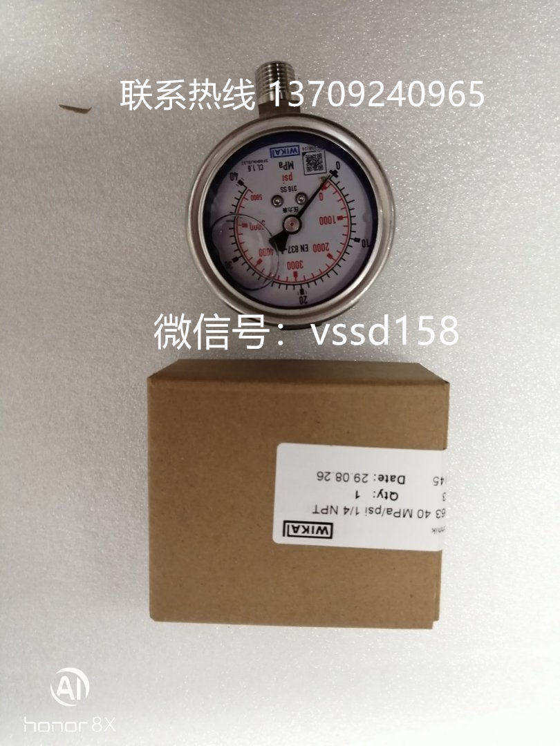 德国 WIKA 威卡 EN837‑1 全不锈钢充油耐震压力表 0‑40MPa 14NPT 316SS 1.6 级 63mm 表盘